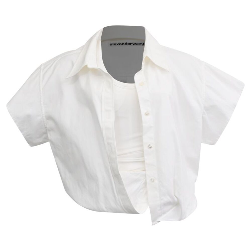 Alexander Wang Cropped Layered And Ribbed Jersey Blouse In White Cotton